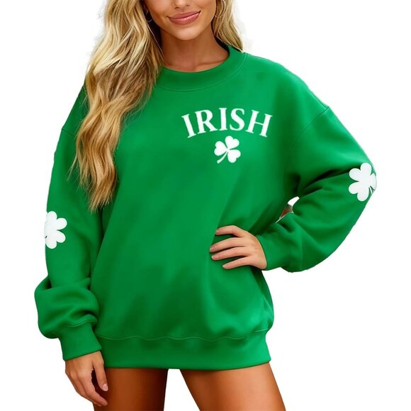 Women St. Patrick's Day Shamrock Sweatshirt Cotton Blend Irish Lucky Top - Picture 5 of 9